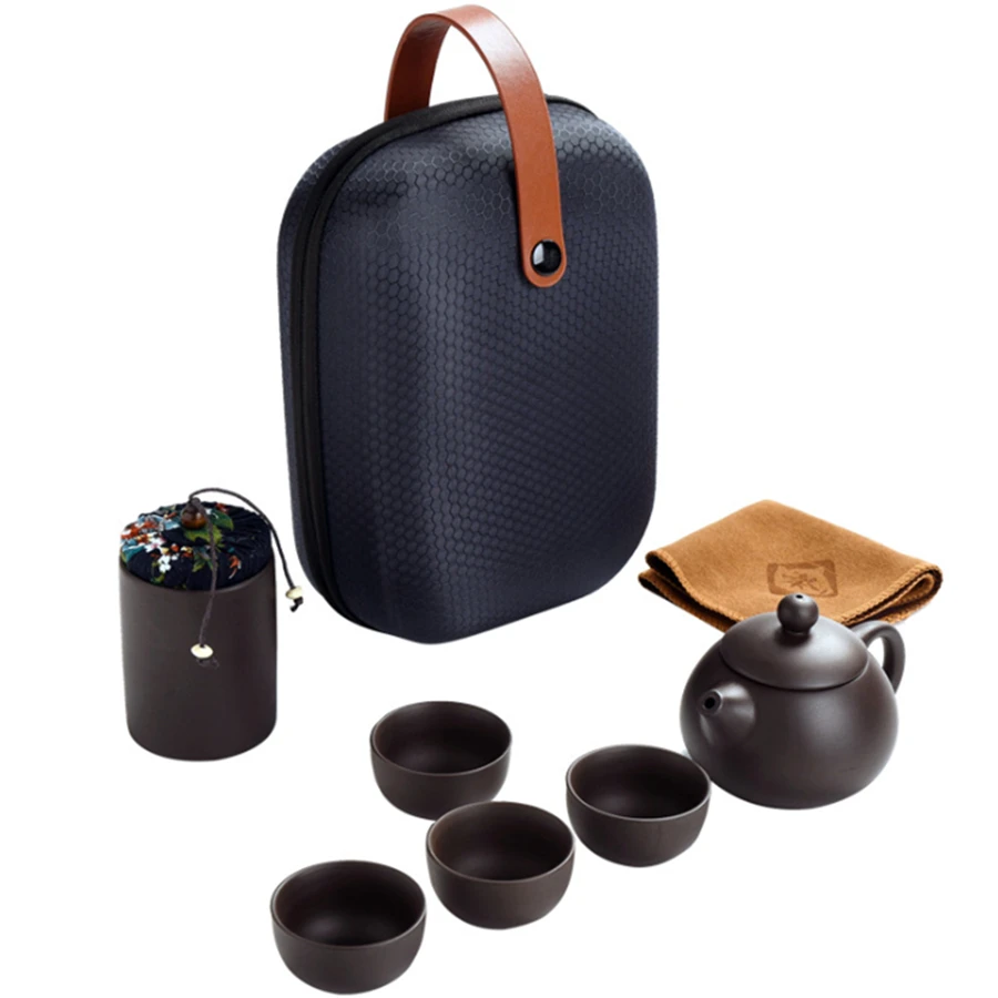 

Kung Fu Tea Set Purple Sand Tea Cups Ceramic Portable Travel Teapot Set Tea Caddy + Teapot + Tea Cup Fine Gift