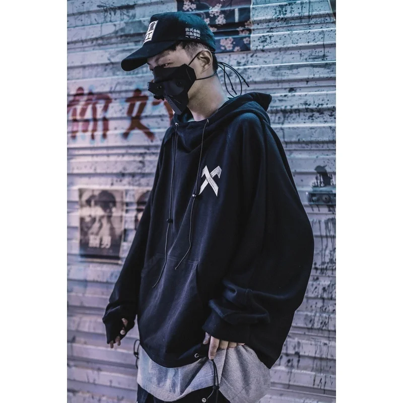 

fashion brand functional wind splicing sweater men's and women's loose hooded drawstring jacket