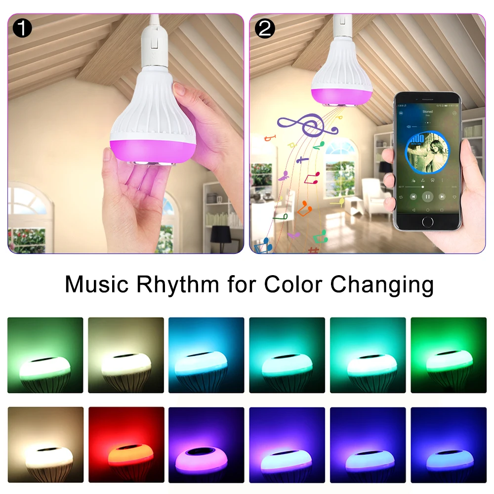RGB Лампочка Bluetooth динамик музыка воспроизведение диммируемая Светодиодная лампа