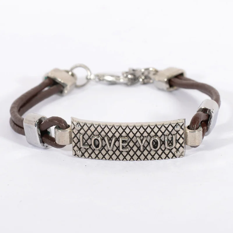 

18+3cm Cool Genuine Leather Bracelet for Women Men Lover Wristband Fashion Jewelry Couple Gift "Yes I do" "Love you"
