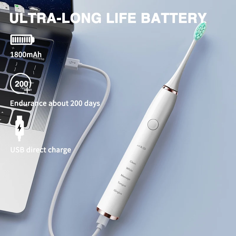 Boyakang Ultrasonic Electric Toothbrush 5 Modes IPX7 Waterproof Intelligent Reminder Dupont Bristles USB Charger Adult BYK35