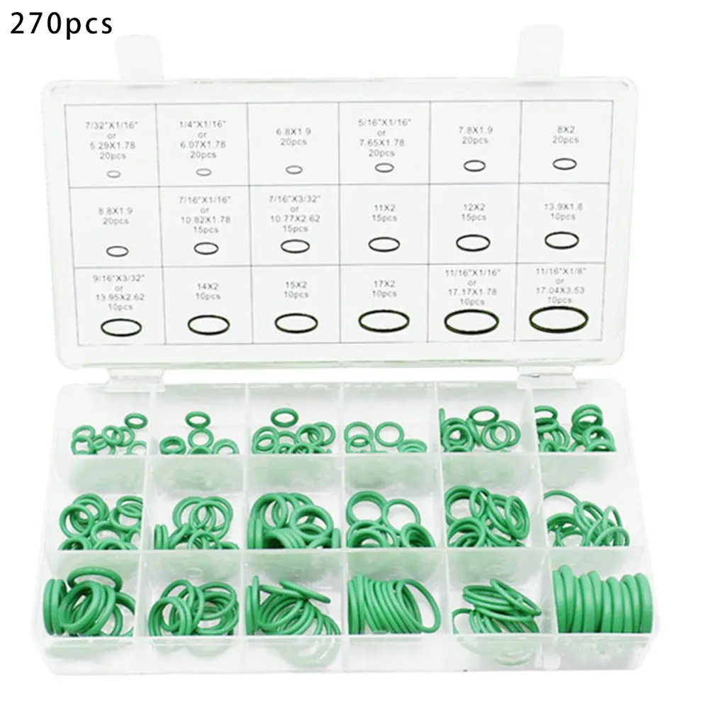 

270 pcs/lot Purple Green Rubber O Ring Assortment Washer Gasket Sealing O-Ring Kit 18 Sizes with Plastic Box