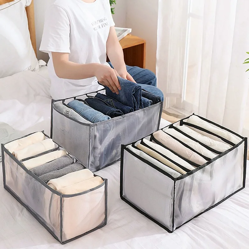 

Jeans Compartment Storage Box Closet Clothes Drawer Mesh Separation Box Stacking Pants Drawer Divider Can Washed Home Organizer