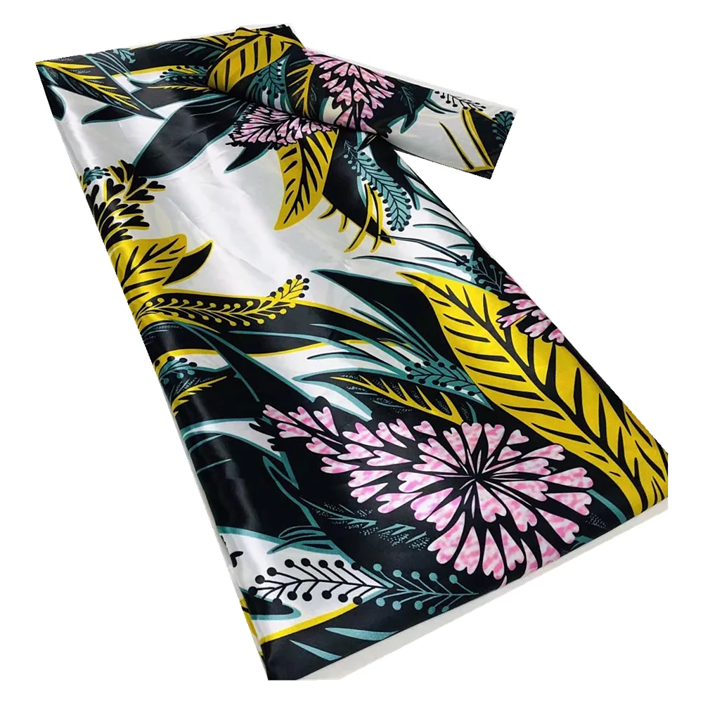 

Новая африканская шелковая ткань с цифровой печатью 4 Ярда, комплект из 2 ярдов шифона для платья, африканская атласная шелковая ткань