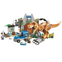 168pcs jurassic world juniors t rex 10920 breakout dinosaur science station building blocks gifts sets compatible with model