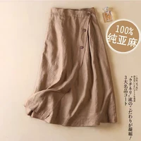 linen solid color skirt female spring and summer new casual a line skirt elastic waist skirt