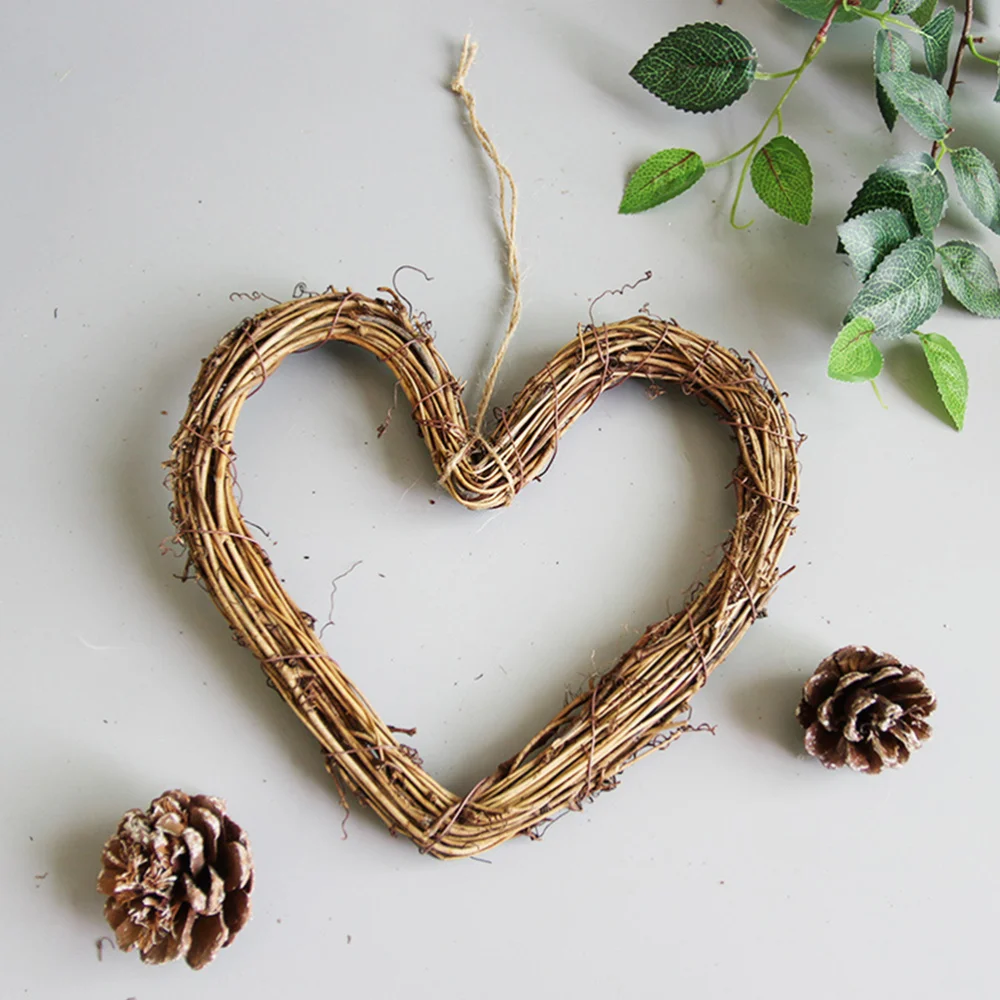 

3pcs DIY Rattan Heart Shape Garlands Simple Door Hanging Decors for Wedding