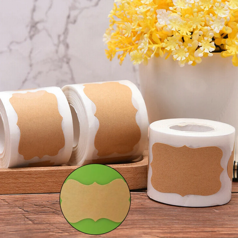 

300Pcs Kraft Sticker Handwritten Vintage Blank Label Sealing Sticker DIY Gift Cake Baking Package Kitchen Jars Organizer Labels