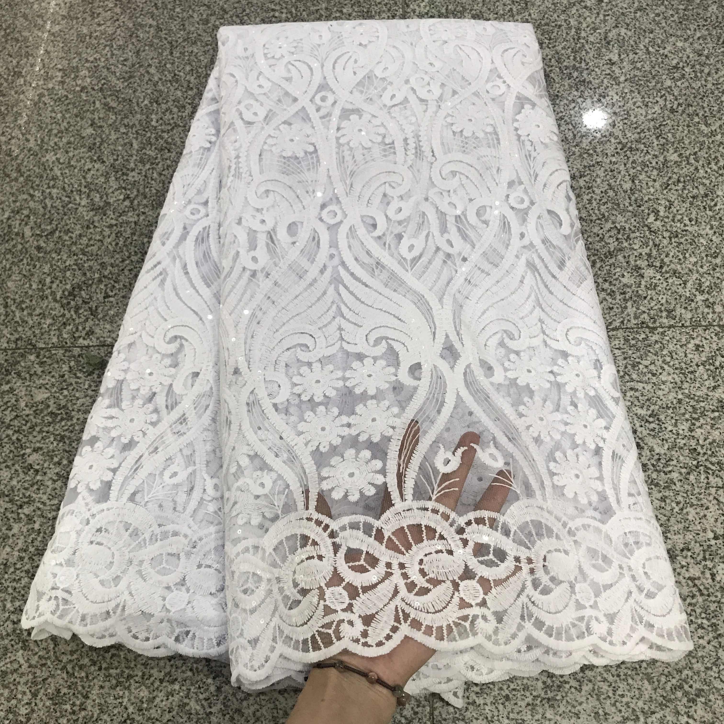 Белая нигерийская кружевная ткань африканская 2020 Высококачественная