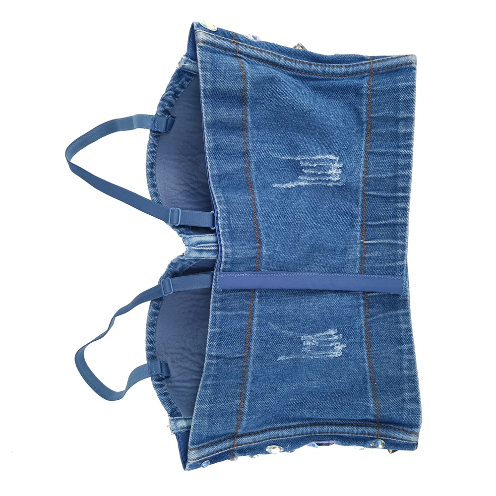 

Atoshare Tops for Women Fashion Water Drop Rhinestone Denim Top Bling Glitter Corset Tops to Wear out