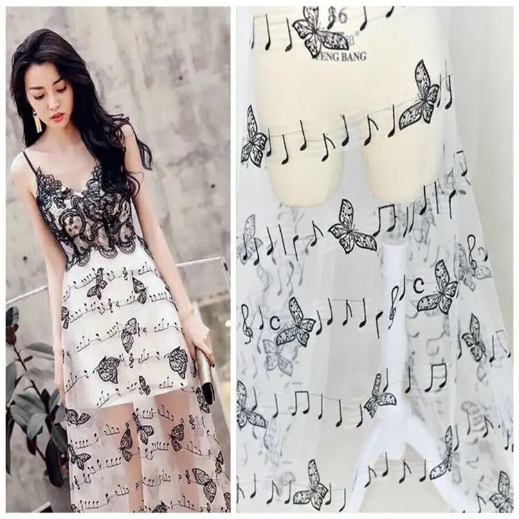 TULLMALL 1 ярд X 140 см вышитое музыкальное кружевное платье ткань тюль для свадебного