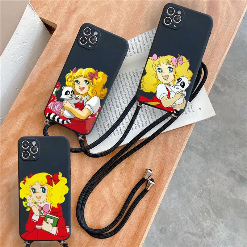 

Anime Manga Candy Phone Case For iPhone 7 8 11 12 X XS XR MINI Pro Max Plus Strap Cord Chain Lanyard soft