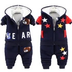 Зимняя детская одежда плюс бархатный плотный костюм из двух предметов для мальчиков и девочек малышей теплый мультяшный медведь с капюшоном куртка брюки Детский костюм