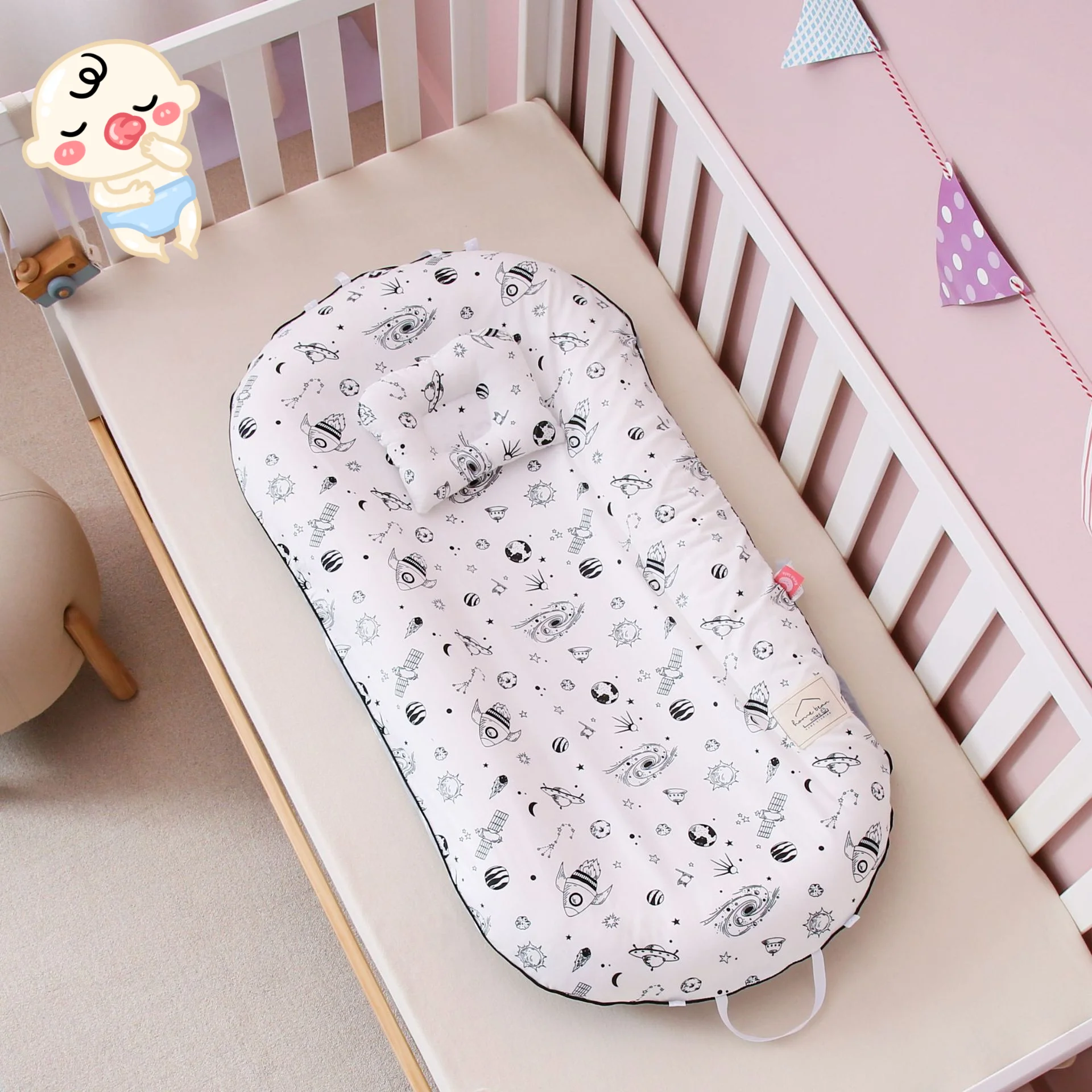 2021 New Baby Nest Bed Cartoon Cotton Crib Bed  Baby Boys Girls Toddler Infant Walker Cradle Newborn Cradle Fence