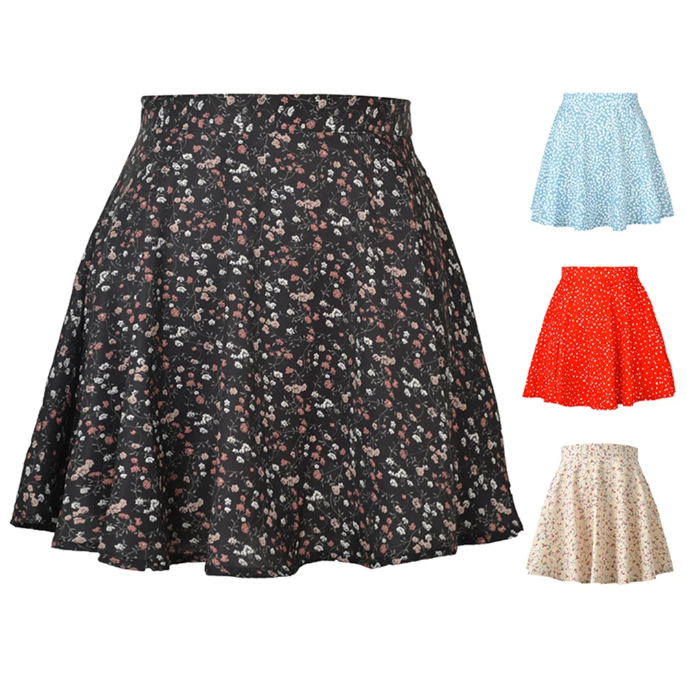 

Summer New Women Floral Print Skirt High Waist Umbrella Above-knee Skirt Female Invisible Zipper Short Skirt