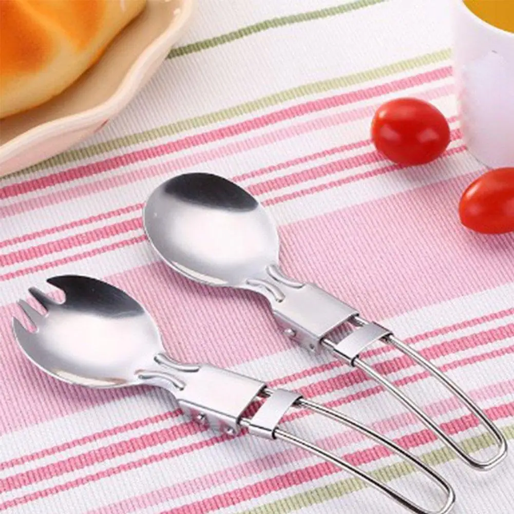 

Outdoor Camping Steel Spoon Tableware Portable Silver Camp Spork Folding Spoon For Travel Camping Picnic Equipmen F1b6
