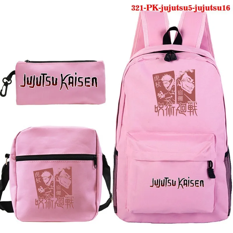 

Students Anime Jujutsu Kaisen School Bags 3pcs Set Boys Girls Teens Backpack Kids Cartoon Knapsack with Shouder Bag Pen Bag
