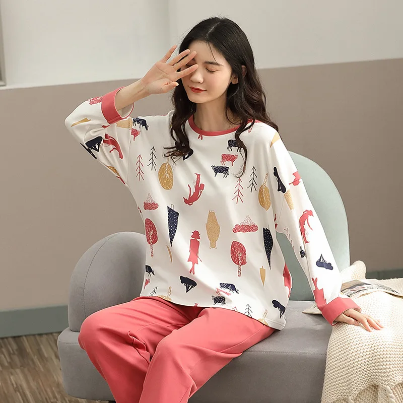 

Пижама женская весна-осень 100% хлопок с длинным рукавом домашний сервис хлопок Повседневный корейский стиль зимний костюм для сна Пижама Mujer