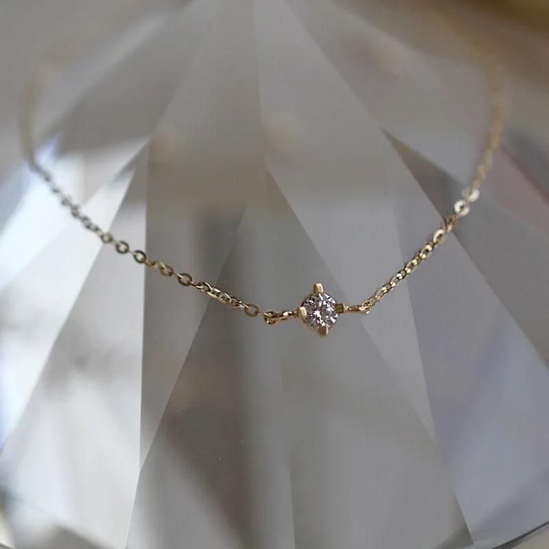 

Simple S925 Sterling Silver Plated 14K Gold Single Crystal Zircon Bracelet, Very Fine Bracelet for Women