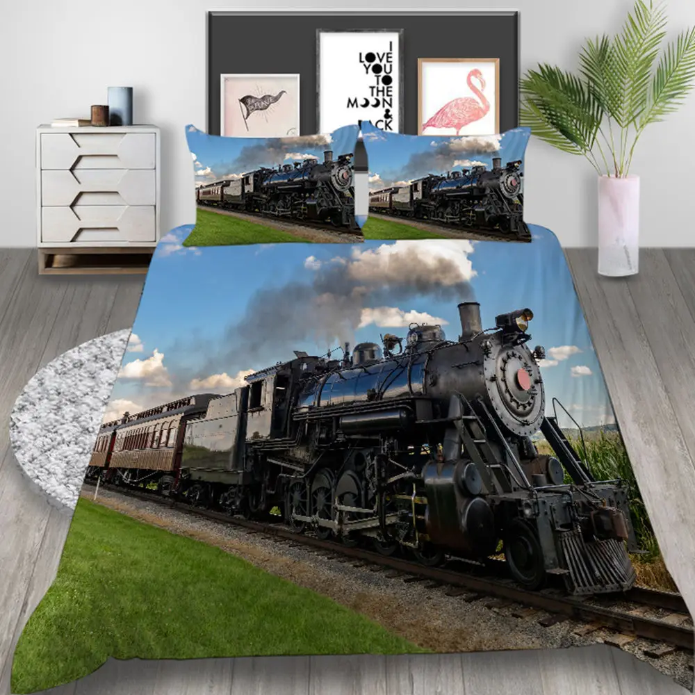 

Thumbedding Red Car Bedding Set King Size Duvet Cover Set White Queen Soft Material Bed Cover with Pillowcase 3pcs