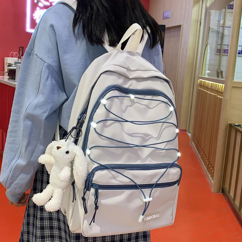 

Reflective Strap Woman Nylon Backpack Waterproof Female Book School Bag For Teenage Girls College Studen Women's Travel Rucksack