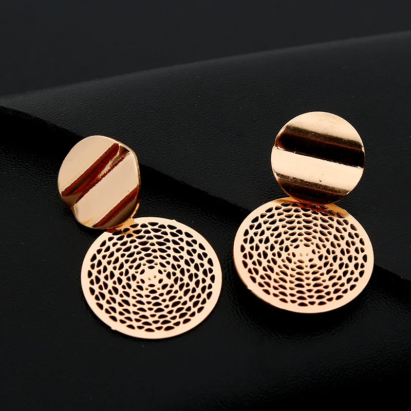 Fashio Korean Earrings for Women Rose Gold Hollow Out Vintage Round Dangle Drop 2019 Statement Earring Jewelry | Украшения и