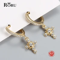 real 925 sterling silver hoop earrings mini gold cross earrings for women cute circle earrings fine jewelry cross earrings