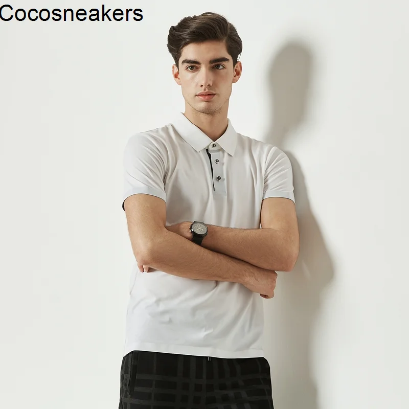 

High end silky, refreshing, light and seamless glue pressing summer gentleman casual men's short sleeve polo shirt Lapel T-shirt