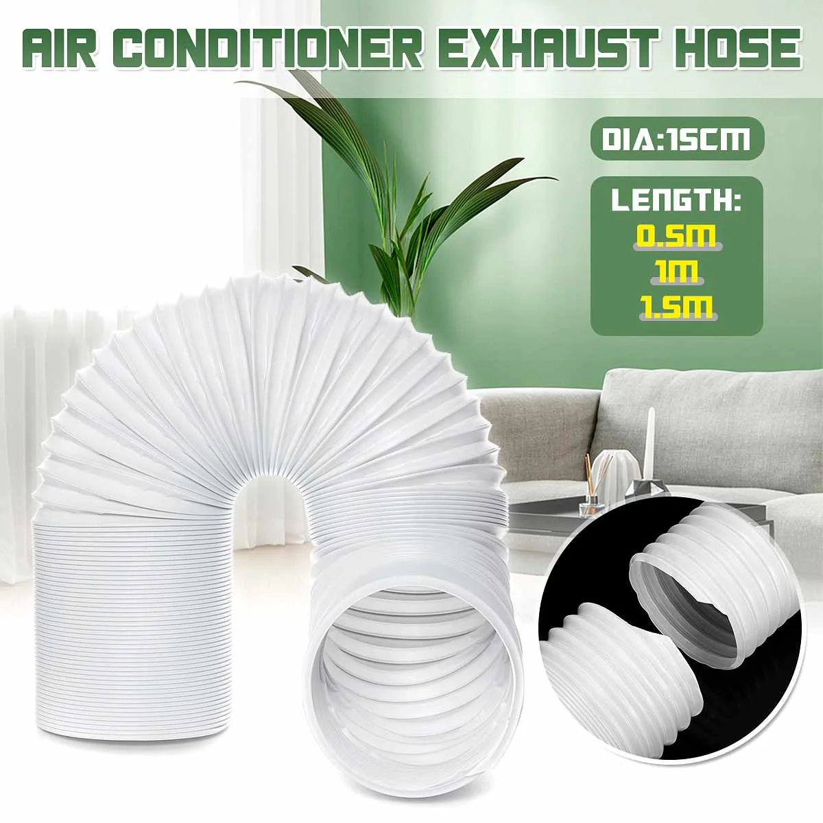 Tubo flexible de la manguera de ventilación, pieza de extensión del conducto del aire acondicionado, accesorios de 150mm de diámetro