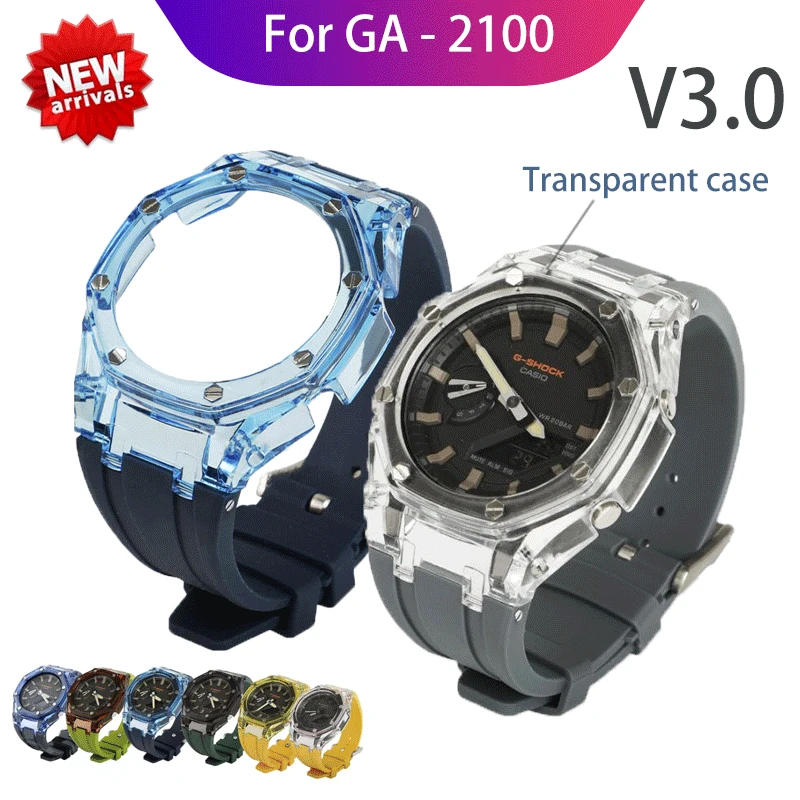 

GA2100 3rd Modified Accessories Strap GA-2100 Gen3 Transparent Case Rubber Strap Adapter for Casio G-SHOCK Pin buckle watch band