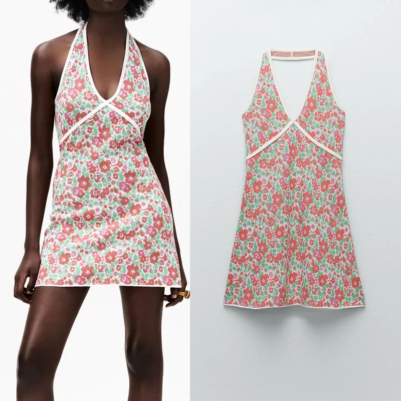 

Женское трикотажное мини-платье, винтажное вечерние с V-образным вырезом и открытой спиной, на пуговицах, летнее, 2021