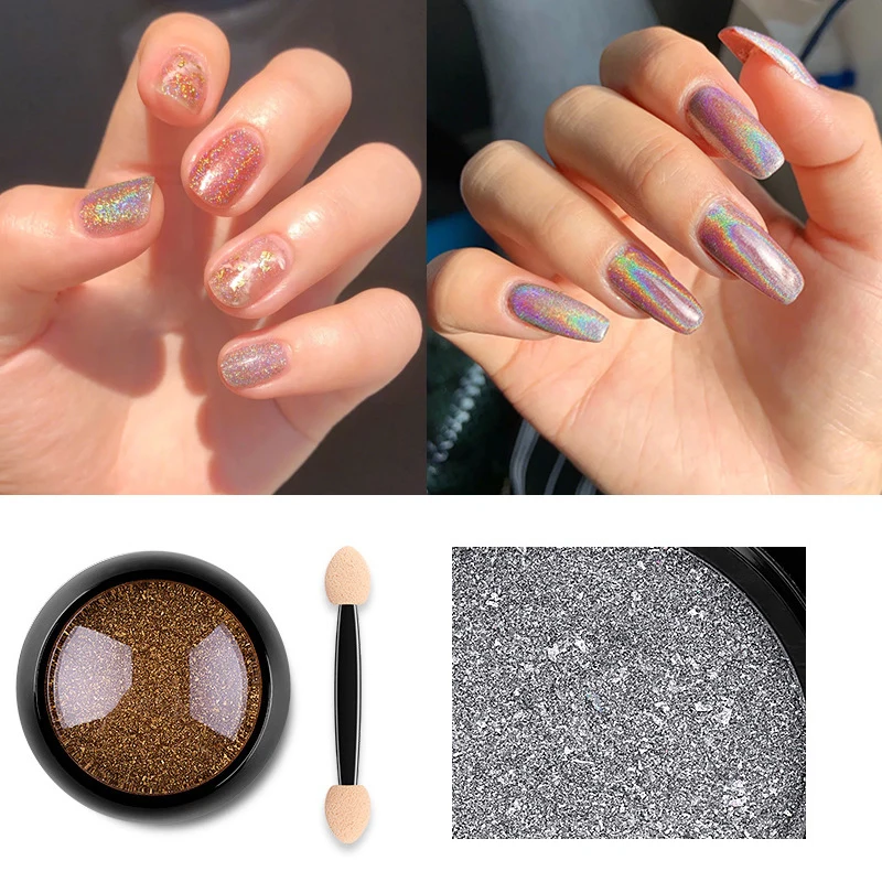 1 Box Glitter for Nails Holographic Dip Powder Mirror Polishing Chrome Pigments Nail Art Decorations Laser Dazzling Dust | Красота и