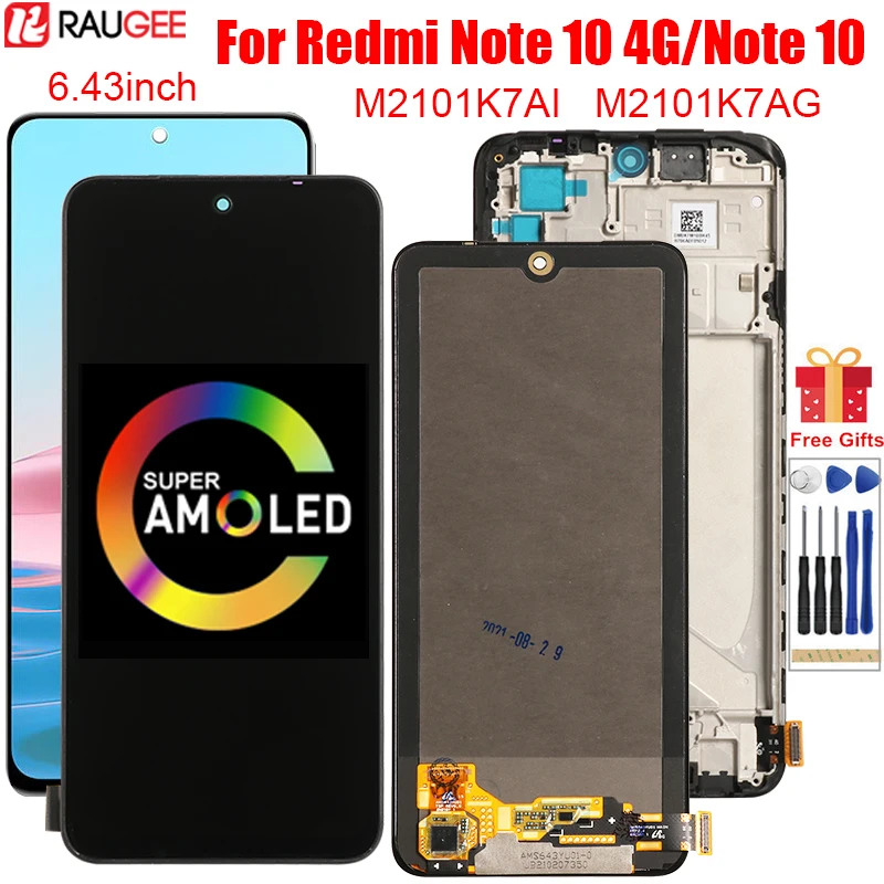 

AMOLED Display For Xiaomi Redmi Note 10 4G M2101K7AG M2101K7AI LCD Screen With Frame Digitizer Assembly For Redmi Note 10 Screen