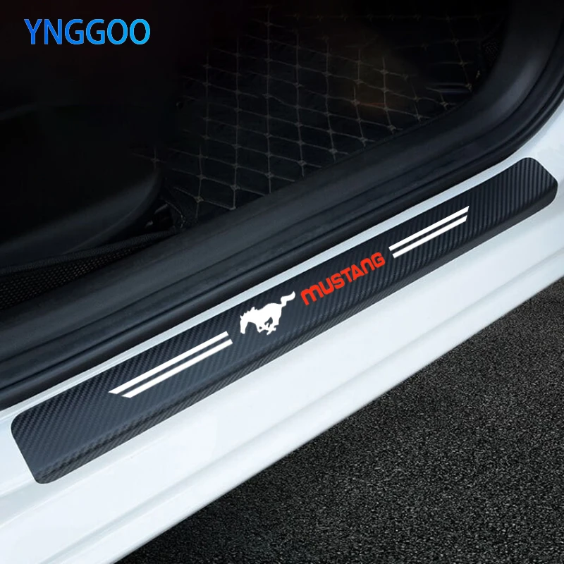 

4pcs For Ford Mustang Gt Shelby Car Door Sill Guard Sticker Leather Carbon Fiber Pattern Decal Threshold Protectors Car Style