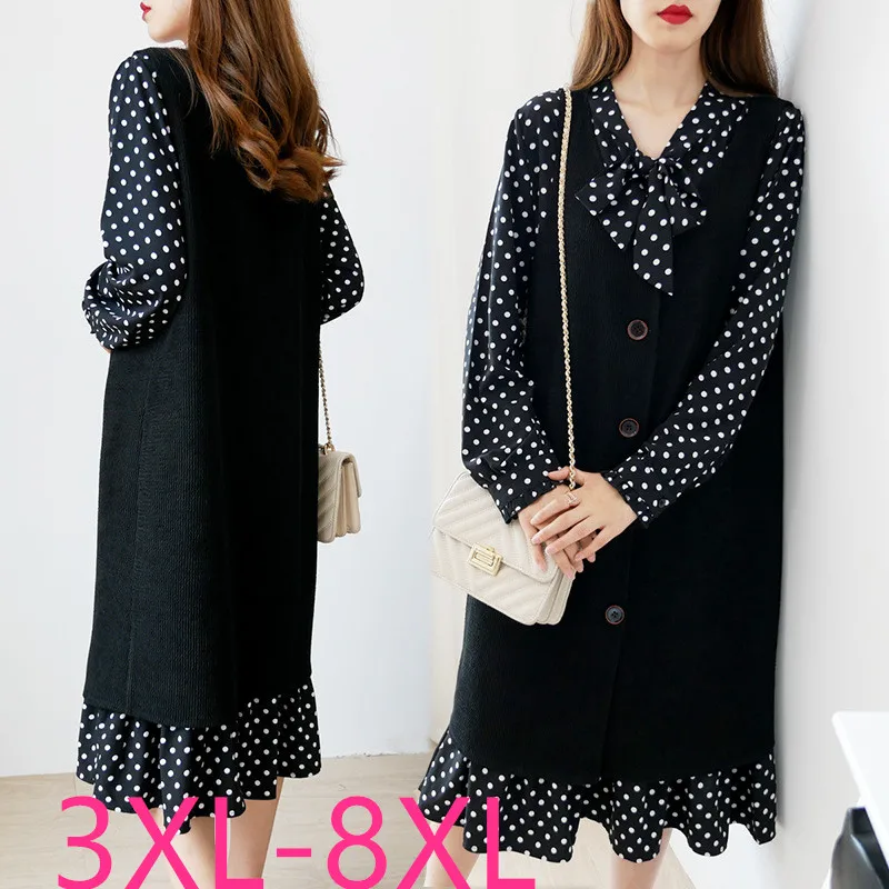 Женский костюм-двойка в горошек свободное шифоновое платье с длинным рукавом и