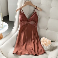 hollow out nightdress satin bathrobe sleepwear women nightgown sexy casual intimate lingerie short sleeveless home dressing gown