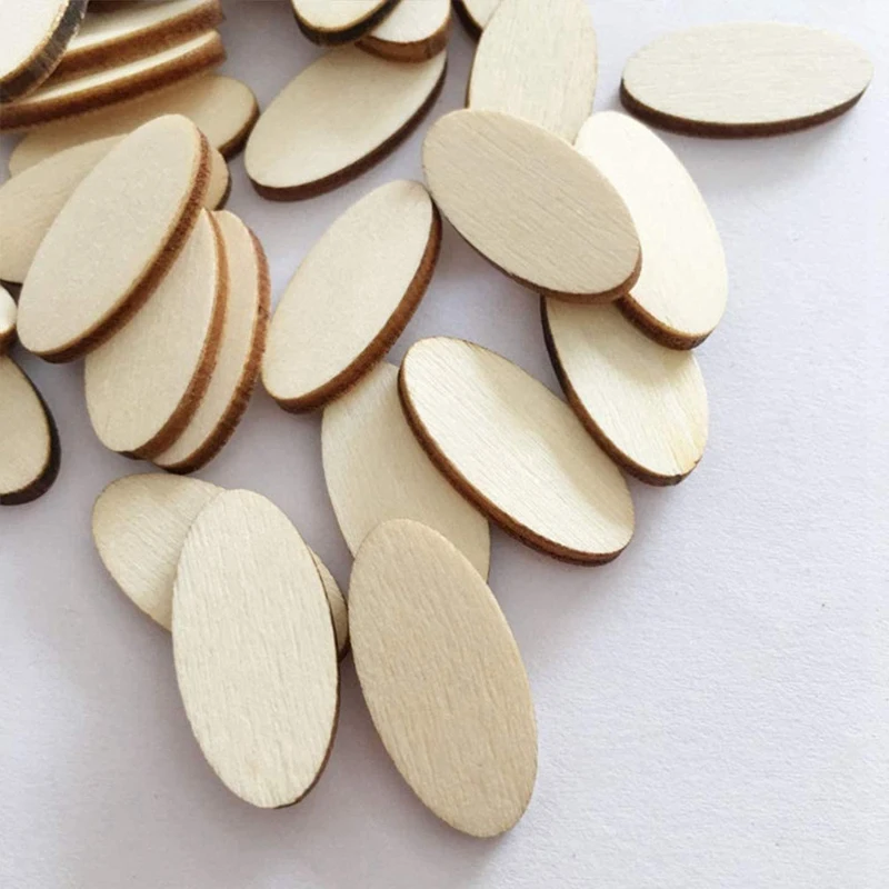 200Pcs Wooden Oval Slices Unfinished Slice For DIY Craft Paint Christmas Decor Centerpiece Gift Tag | Дом и сад