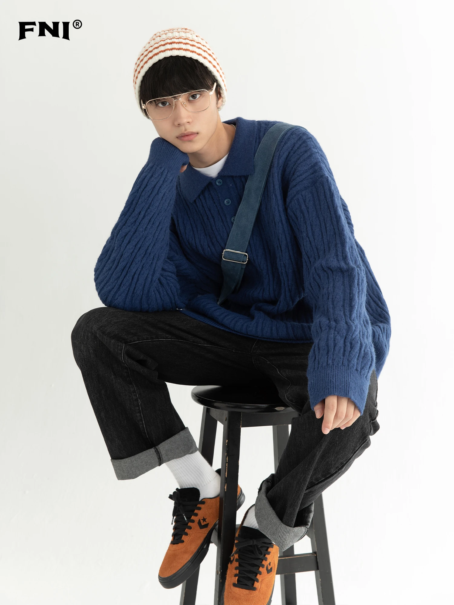 

FNI Lapel Knitted Sweater Lazy Men's And Women's Autumn And Winter American Retro Solid Color Loose Casual Polo