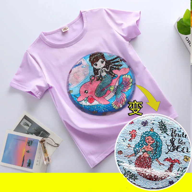 Волшебная модная футболка с блестками для девочек и мальчиков Disney Детские