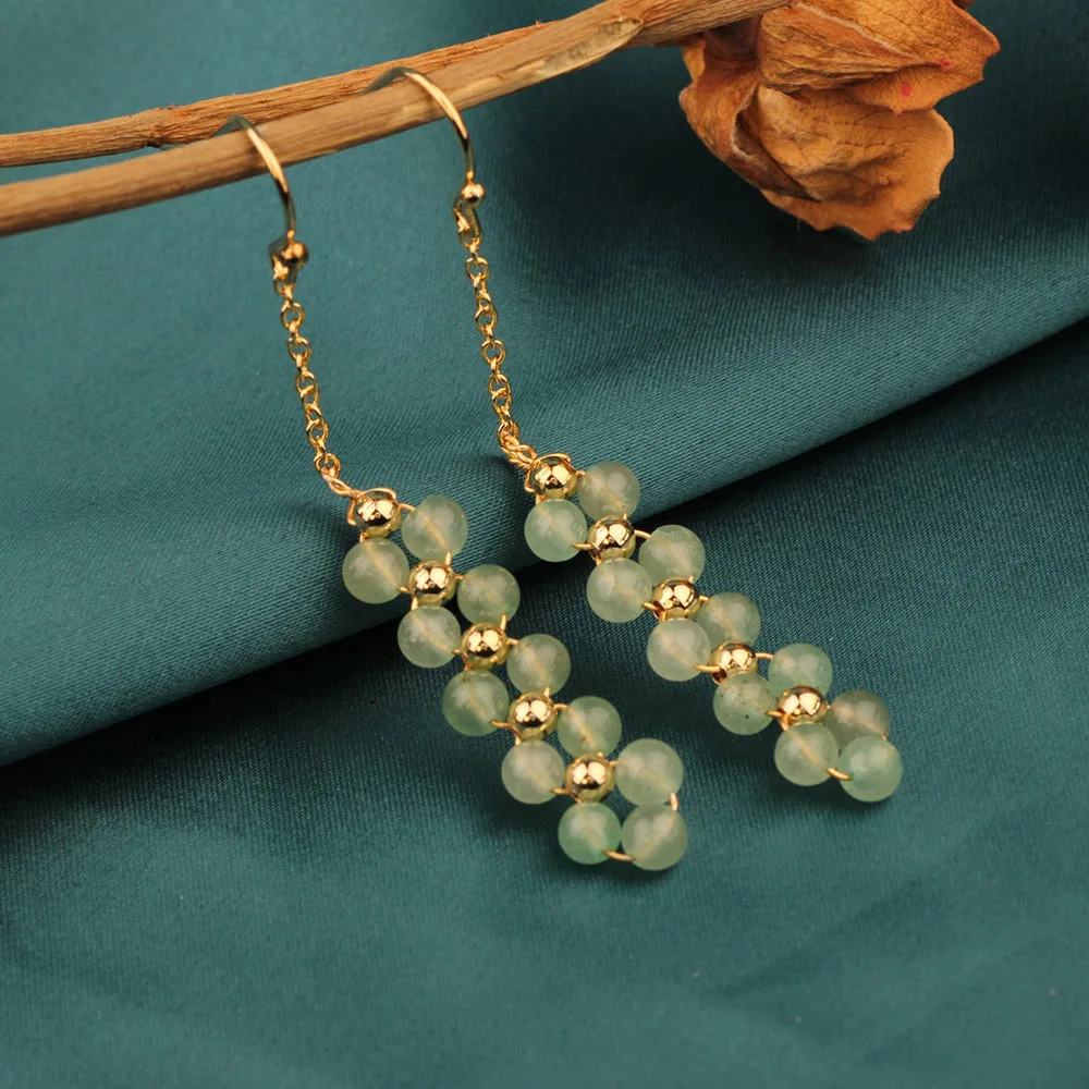 

New Fashion Green Long Natural Stone Aventurine Earrings for Women,2020 Jewelry Gift Vintage Simple Women's Earrings MYWINY