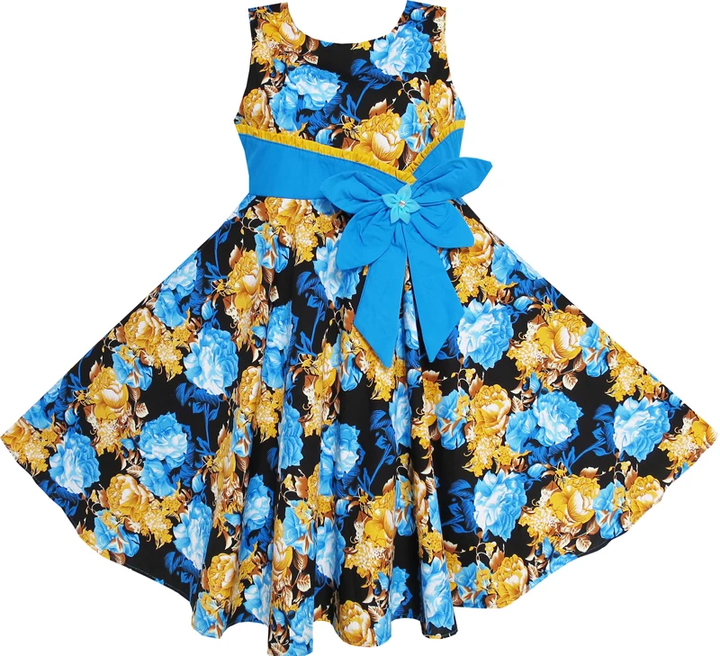 Sunny Fashion платья для девочек платье Цветок Девушка Платье Богемия Золото Синий
