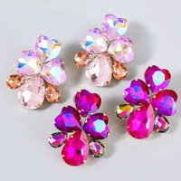 sweet shiny clear colored crystal flower studded earrings for women rhinestone party small stud fashion jewelry accessories