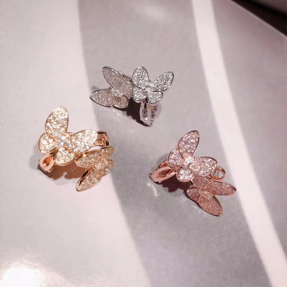 Топовый бренд для вечерние искусственное кольцо с двумя бабочками серьги-клипсы