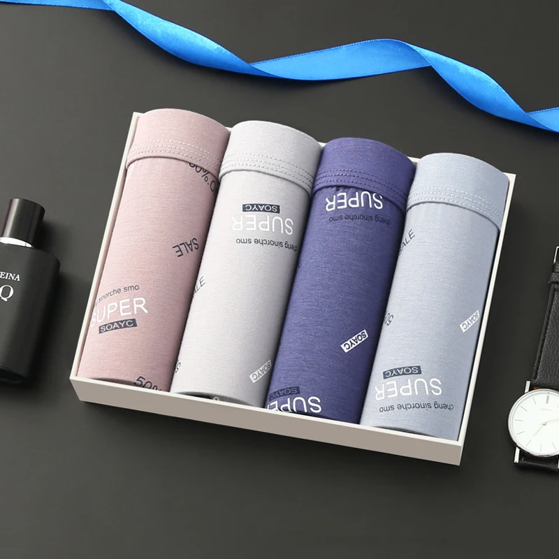 Men's Underpants 4pcs Set Bamboo Fiber Boxershorts Man Breathable Panties Lounge Home Sleep Boxer Underwear Male Couples Shorts