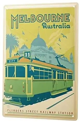 

Жестяной знак Декор таблички Декор город Мельбурн Австралия ТРАМ 8X12