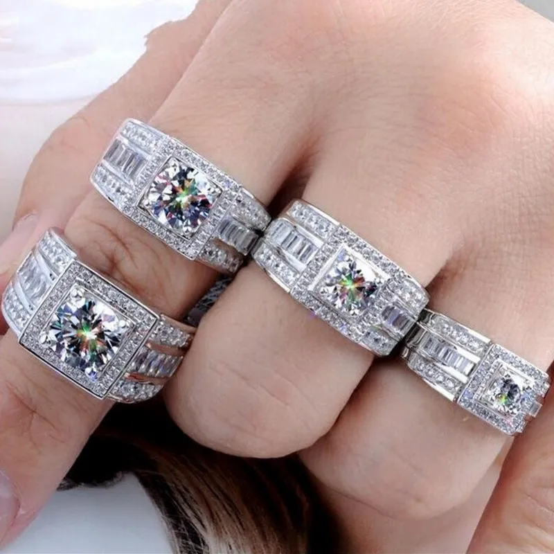 Мужские обручальные кольца с имитацией бриллианта из серебра 925 пробы круглой