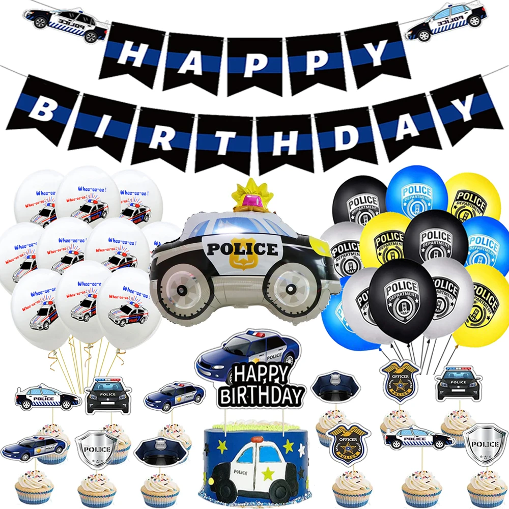 Полицейские воздушные шары фургон баннер на день рождения Мультяшные автомобили