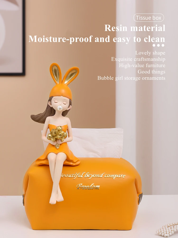 

UOSU Light luxury Bouquet girl tissue box decoration living room high-end coffee table storage creative household pumping box