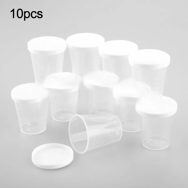 

10pcs 30ml Plastic Measuring Cups Scale Cup Transparent Laboratory Measurement With Lids Cap Clear Container