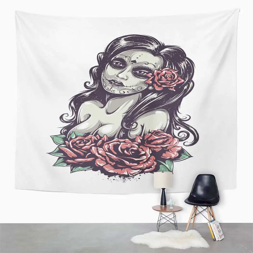 

Sexy Tapestry Girl Roses Sketch Tapestry For Bedroom Room Decor Wall Hanging Wall Art Tapestry Picnic Mat Beach Towel Bed Cover